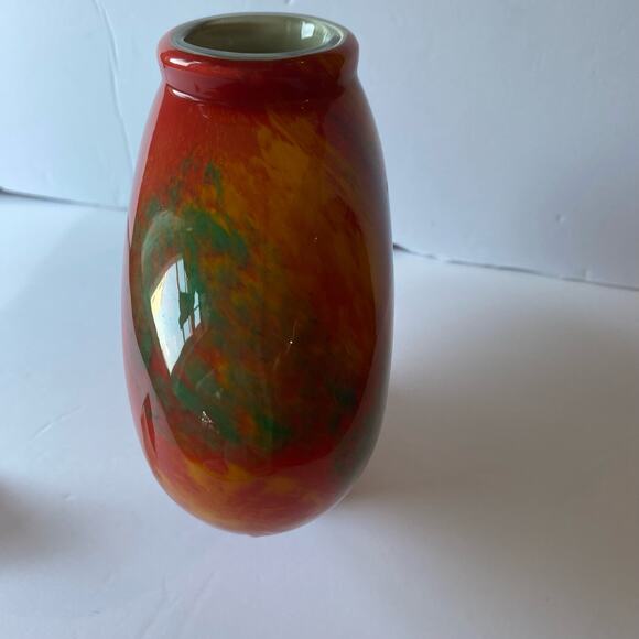 Dale Tiffany Hand Blown Art Glass Vintage Vase 7” Orange Green Yellow Decor - Picture 6 of 9